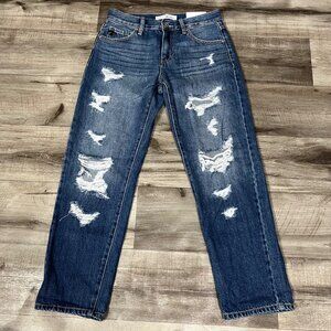 Kancan Distressed Boyfriend High Rise Denim Jeans Blue NWT Women’s Size 24